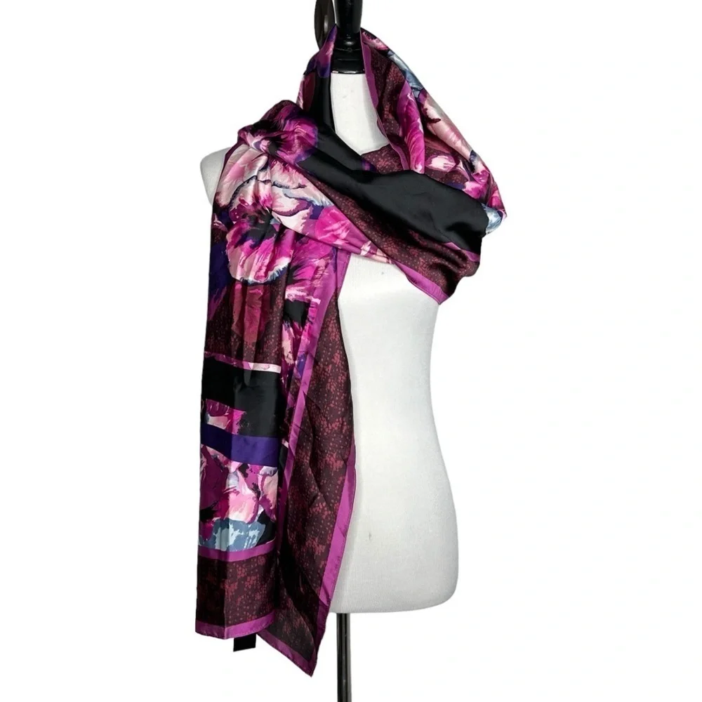 White House Black Market WHBM Floral Viola Oblong Scarf Cabernet NWT
